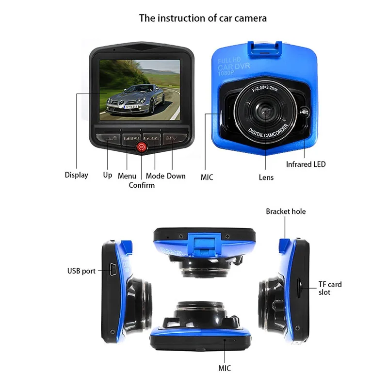 G30 2,2 дюймов 90 градусов широкоугольный объектив Dash Cam Full HD 1080P невидимая приборная панель Автомобильная камера рекордер Автомобильный видео DVR рекордер