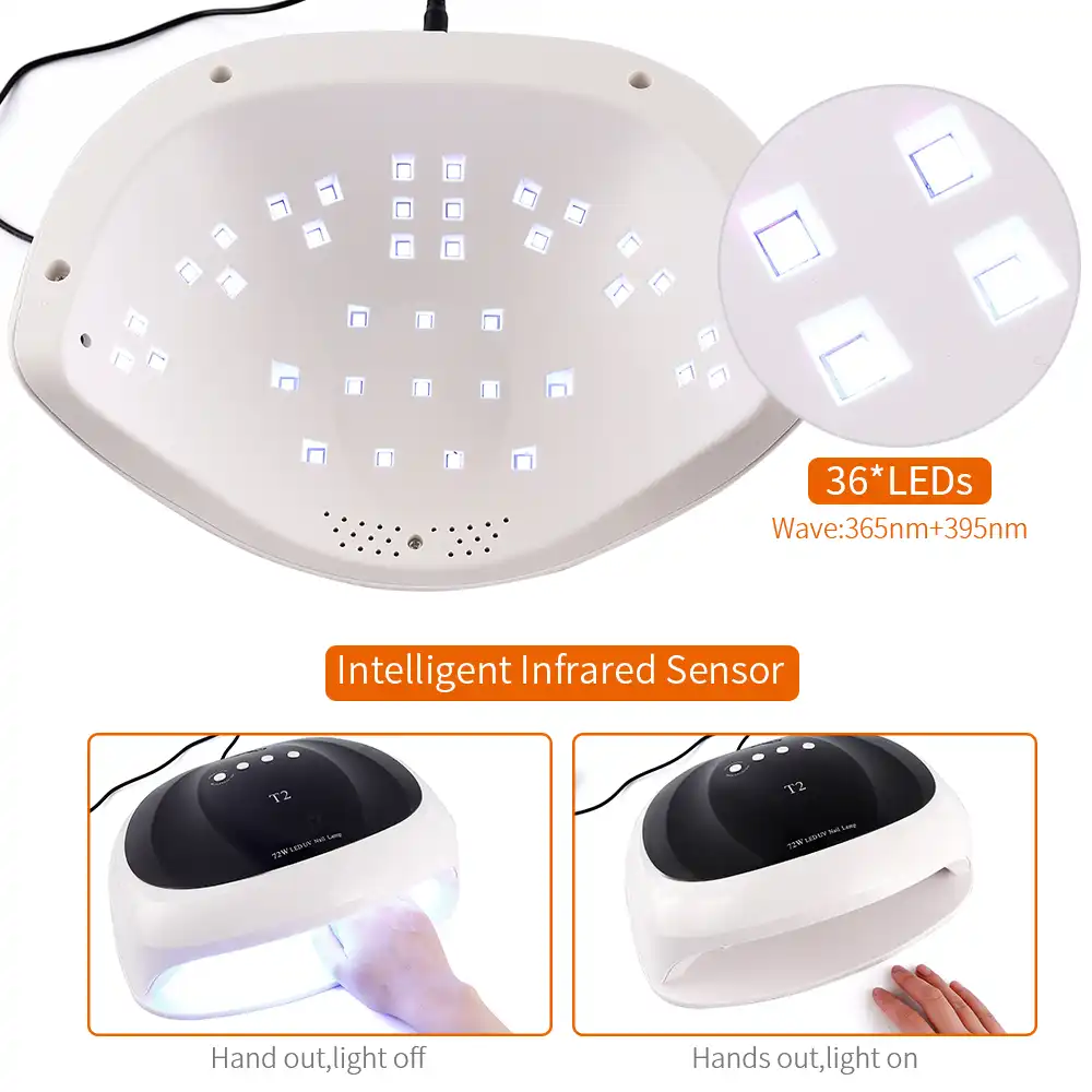 lampara uv t2 para secar secado esmalte de unas con 36led para manicura gel 72w