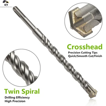 

200mm Concrete Drill Bit Double SDS Plus Slot Masonry Hammer Head Tool 5-16mm High Speed White Steel Wrench For Electric Drills