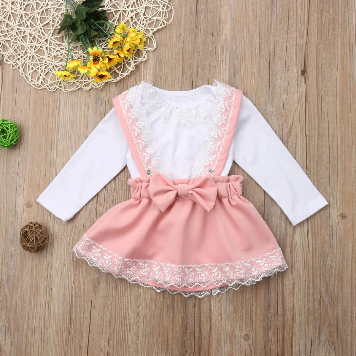 

Newborn Kid Baby Girl Lace Bodysuit Sets Bow Princess Party Skirt Dress Outfit