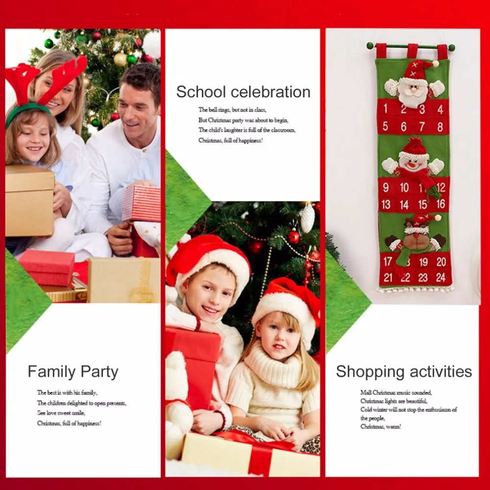 Christmas Countdown Calendar Home Party Shop Decoration Wall Hanging Velvet Santa Claus Calender Best Gift Drop Shipping