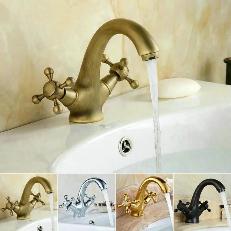 Swan Style Bathroom Basin Faucet Hot Cold  Mixer Tap Brass Brass Basin Tap Golden/Chrome/Antique/Oil Black Faucets