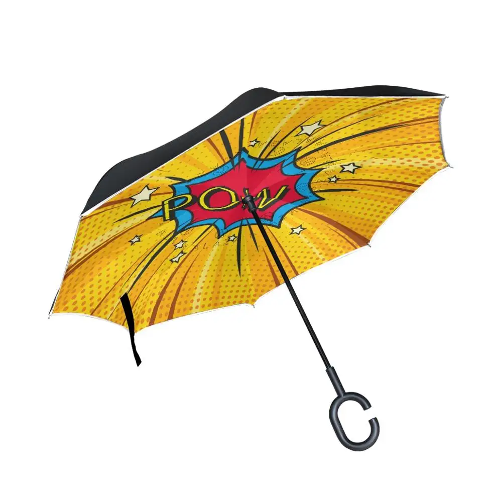 

Susino Yellow Pow Stick Umbrella Women Men Double Layer Black Reverse Umbrella Rain Umbrellas Waterproof