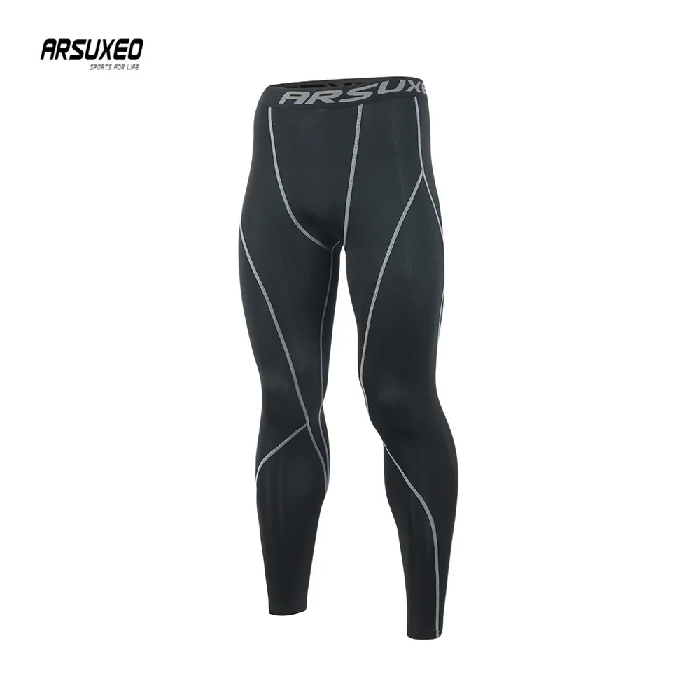 ARSUXEO Men Sports Tights Running Pants Breathable Base Layer Gym Fitness Leggings Workout Training Exercise Trousers Quick Dry