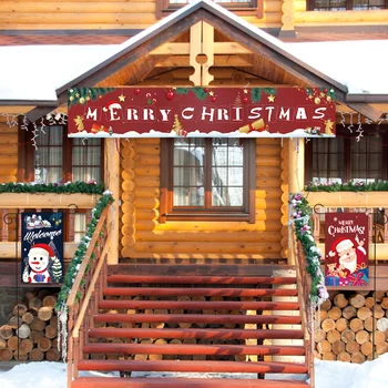 

Behogar 50 x 300cm Large Merry Christmas Banner Garland with 2pcs Garden Flags for Xmas House Garden Party Decorations Supplies
