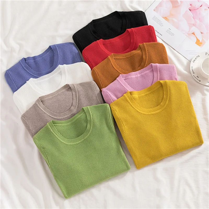 2019 New Korean Style Long-Sleeved Sweater Women's Autumn Winter o Neck Sweater Shrugs For Women Pink Kawaii Sweater ropa