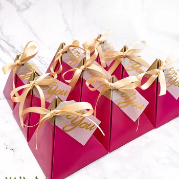 

100 Pcs Rose Red Triangular Pyramid Sweet Candy Box Paper Gift Boxes Chocolate Bags Gift Packing Box Wedding Favors Decoration