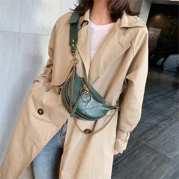 

Luxury Chest Bag Women Crossbody Designer Half Moon PU Leather Shoulder Bags Women Fashion Wide Belt Chains Handbags Waist Packs