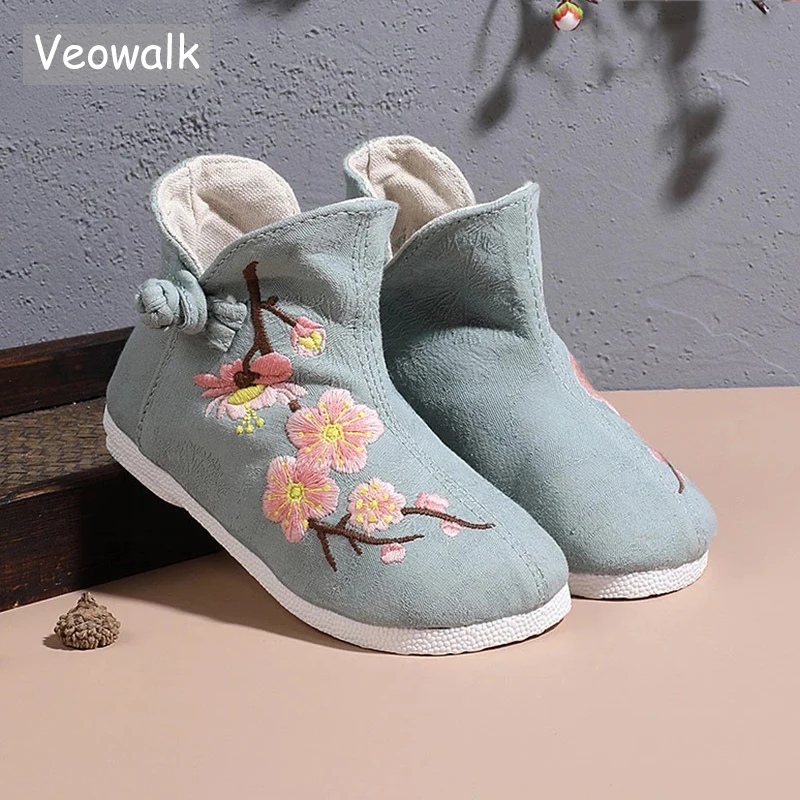 Детские ботинки Veowalk с цветочной вышивкой Осенние удобные мягкие на плоской