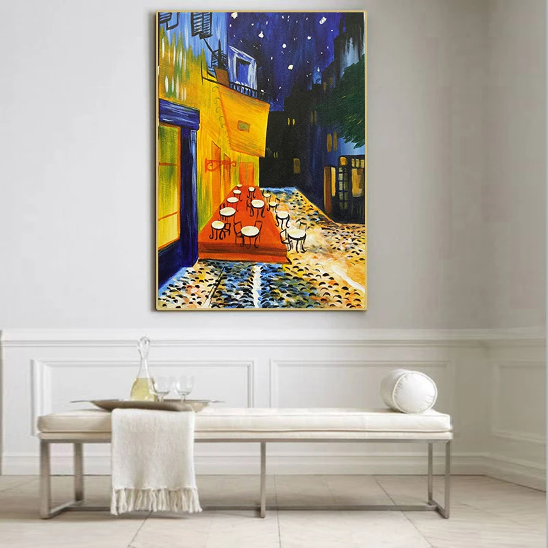 

Famous Van Gogh Cafe Terrace At Night Oil Painting Reproductions on Canvas Posters and Prints Wall Art Picture for Living Room