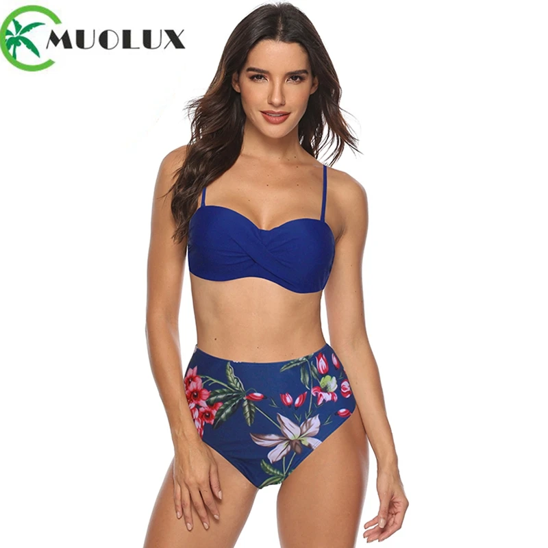 MUOLUX MUOLUX Floral Knot Bikini Set Women print High-waisted Two Piece Swimsuit 2019 Girl Beach Bathing Suit Swimwear MUOLUX MUOLUX Floral Knot Bikini Set Women print High-waisted Two Piece Swimsuit 2019 Girl Beach Bathing Suit Swimwear