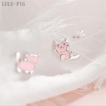 

LULU-PIG Asy mmetrical cat stud lady 2019 new style cute little web celebrity stud CED007