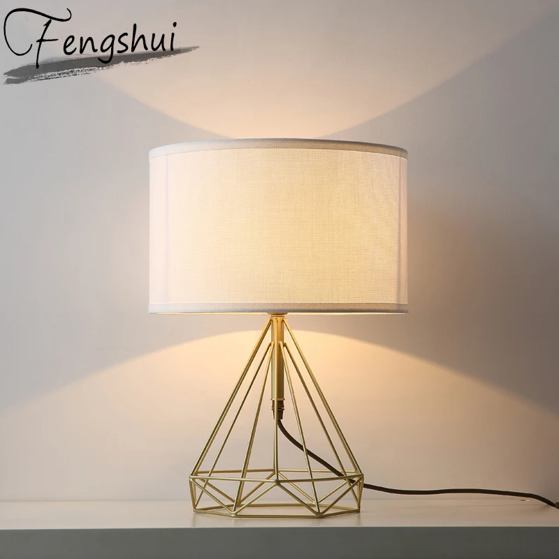

Nordic Iron LED Table Lamp For The Bedroom Home Deco Table Light Fixture Bedside Study Living Room Office Cloth Desk Lamp Shade