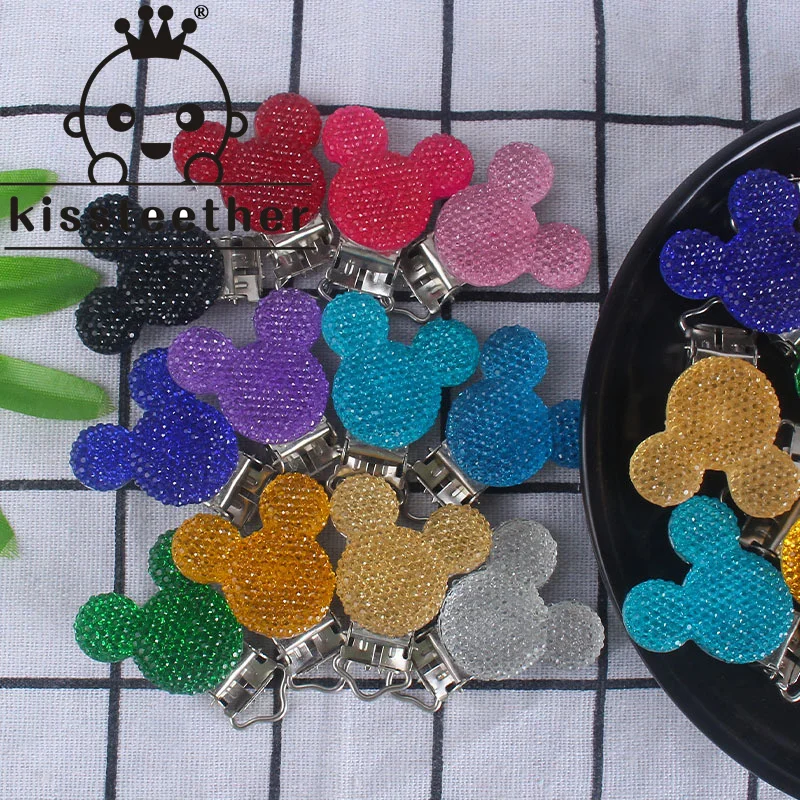 

Kissteether 5pcs Plastic Bright Diamond Mickey Pacifier Clips Food Grade Nipple Holder BPA Free Baby Teething Accessories