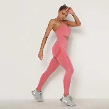 Seamless Yoga Set Women Workout Sportswear Gym Clothing Fitness Long Sleeve Crop Top High Waist Leggings+Sport Bra Sports Suits 5