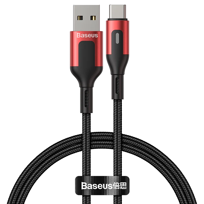 Кабель usb type C Baseus для samsung S9 S10 Quick Charge 3,0 type C светодиодный кабель быстрой зарядки для huawei P30 Pro USB-C шнур зарядного устройства - Цвет: Red Type C Cable