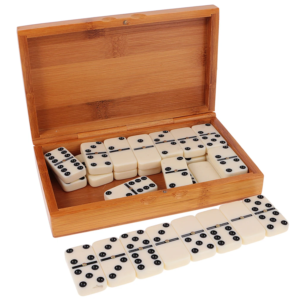 Vintage House Family Game Dominoes in Bamboo Box Full Set Domino Toy Travel