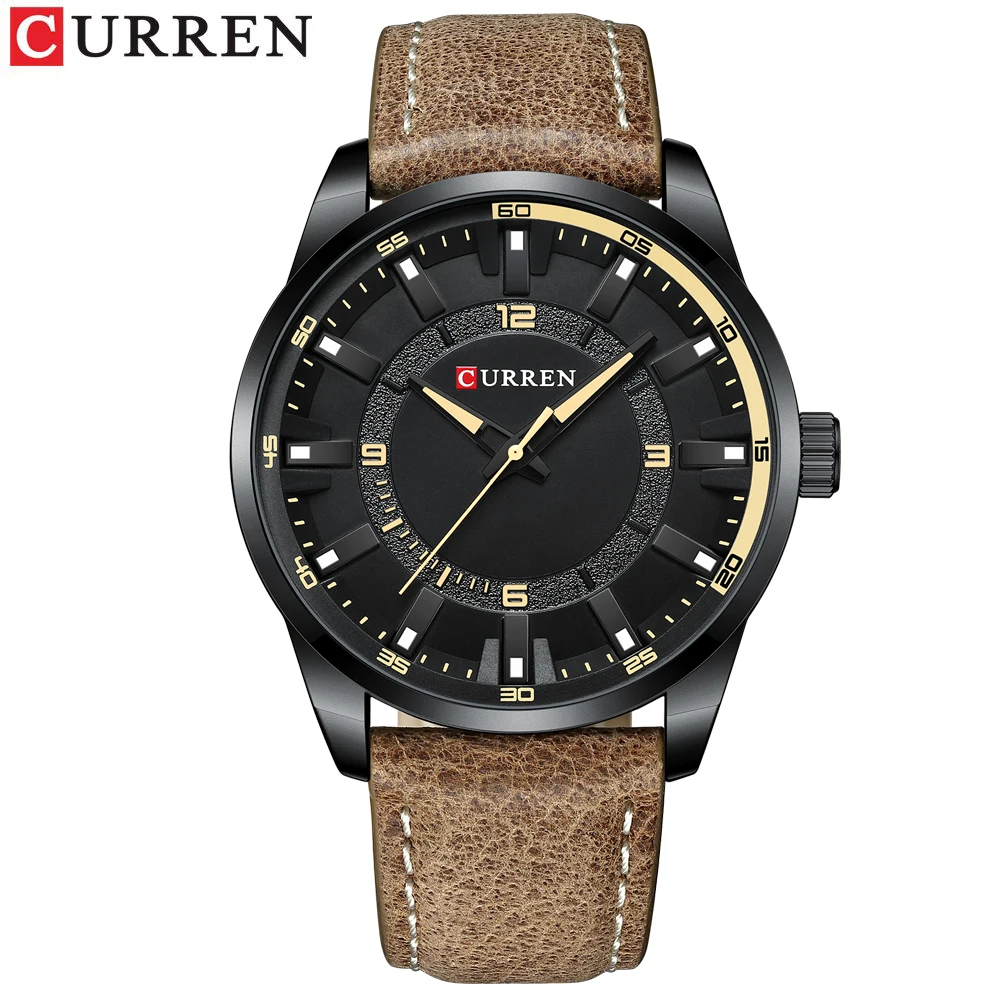 Herren Schwarz Casual Leder Quarz Einfache Kreative Uhr Geeignet für_voghion.com