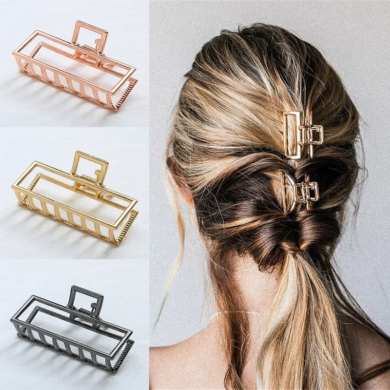 Ретро Европейский стиль геометрический зажим для волос простой дизайн полый металлический зажим для волос Краб для женщин аксессуары для укладки волос