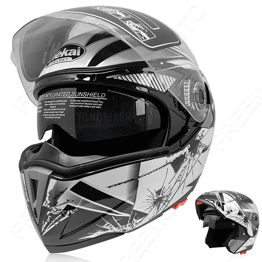 Safety Motorcycle Flip Up Helmet DOT ECE moto motorbike helmet With Inner Sun Visor Helmets 105