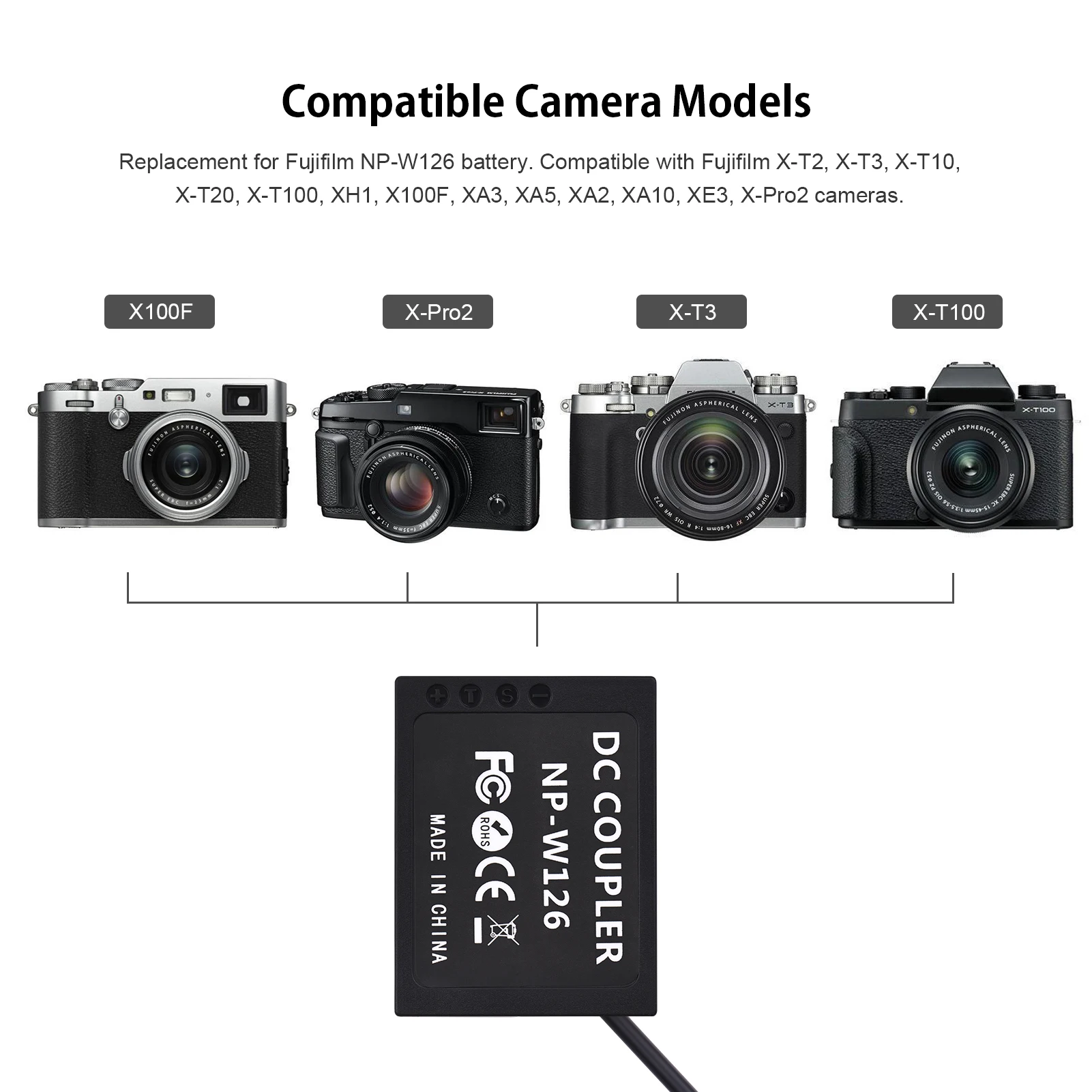 Andoer CP-W126 USB Power Kit DC Coupler Dummy Battery Replace of NP-W126 Battery for Fujifilm X-T2 X-T3 X-T10 X-T20 X-T100 XH1