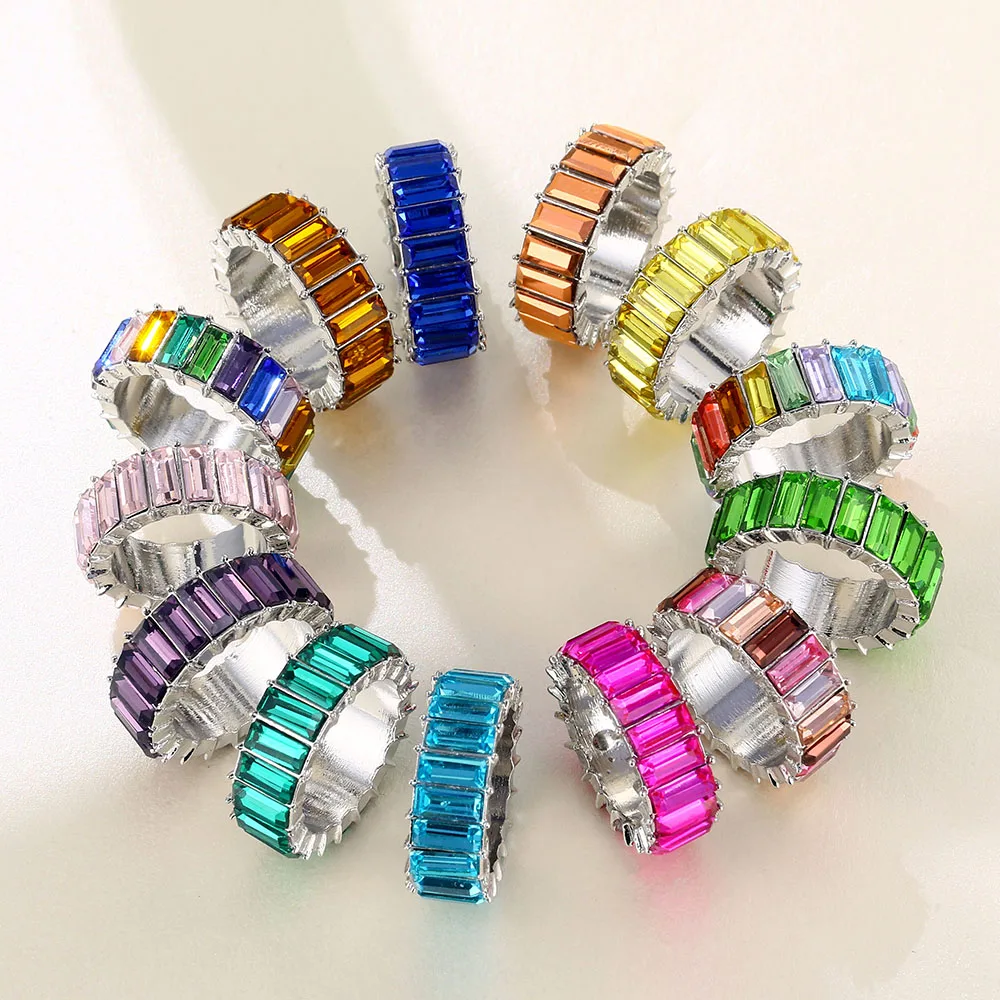 Lost Lady Summer Colorful Rainbow Zircon Wide Rings for Women INS Fashion Girls Crystal Rings Wholesale jewelry Bijoux Love Gift - Image 3