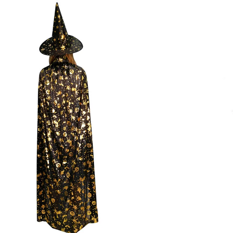 Adult Kids Halloween Costume Bronzing Witch Cloak Cape Hat Girls Boys Cosplay Costume Party Props Halloween Decoration Birthday