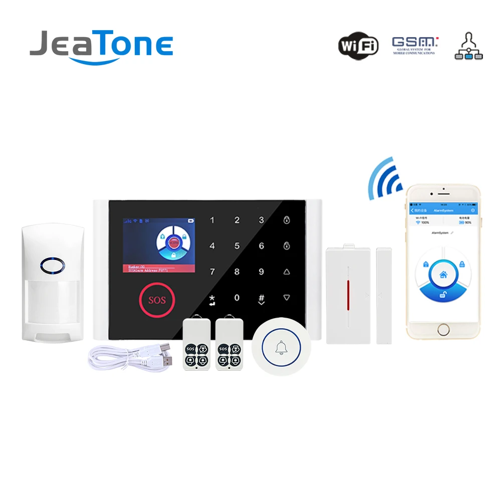 

Jeatone Wireless GSM Alarm System Home Security Burglar Alarm DIY Kit LCD Display Touch Screen Keyboard APP Control Android IOS