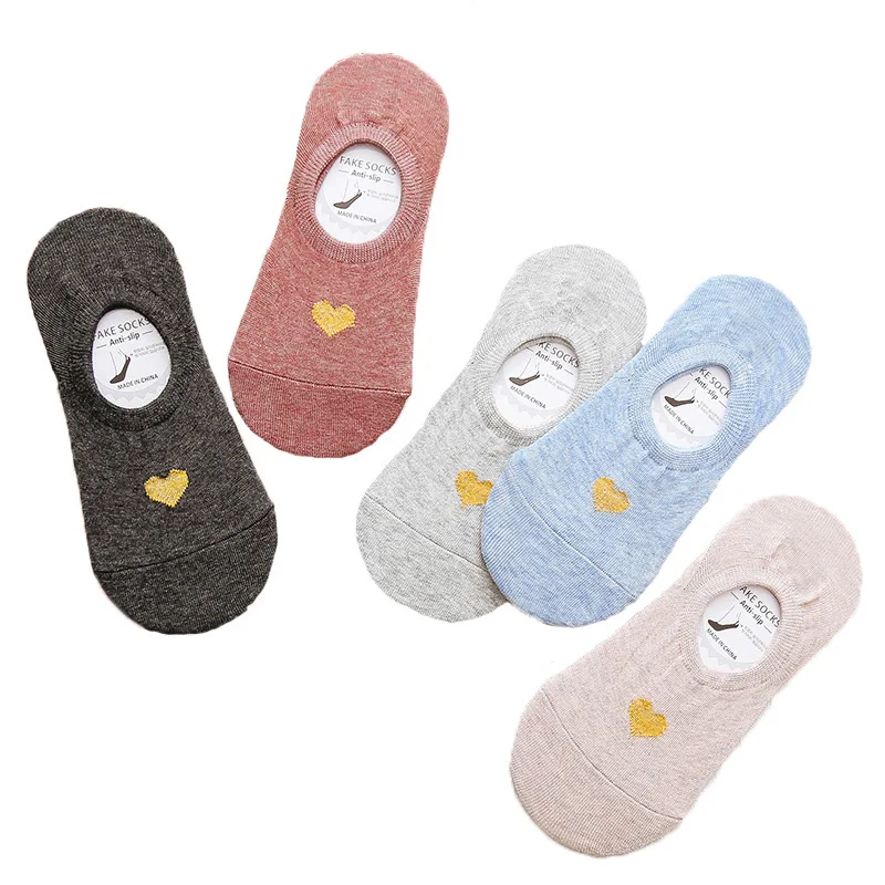 New Summer Solid Small Love Patterned Cute Socks Women Casual Socks Candy Color Short All Cotton Elastic Boat Socks - Цвет: 5 Pair