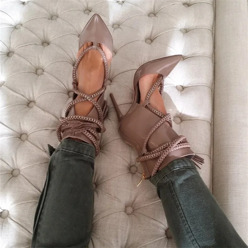 

2019 New High Heels Ankle Boots Women Design Summer Pointed Toe Strappy Shoes Woman Sexy Ladies Zipper Gladiator Sandals Boots