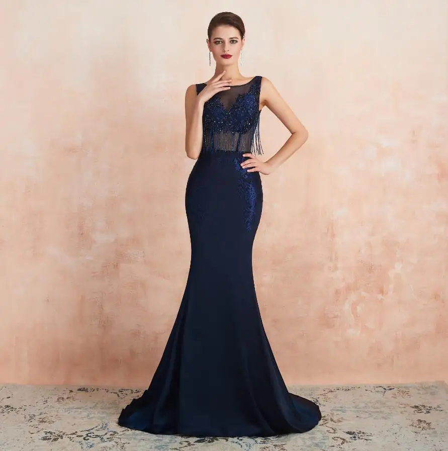 Vestido Longo Festa вечерние платья длинное темно-синее Сексуальное Платье De Soiree элегантный праздничный официальный вечерний наряд - Цвет: Тёмно-синий