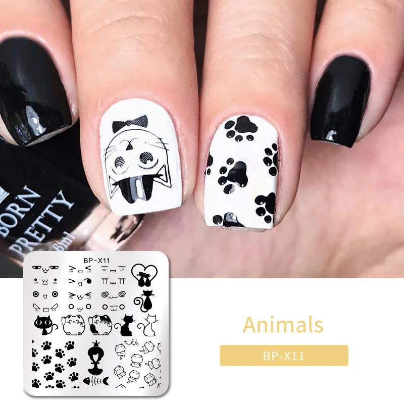 Животные тема ногтей штамповки пластины штамп пластины шаблон дизайн ногтей маникюр кошка собака Леопард Зебра изображение DIY дизайн - Цвет: BP-X11