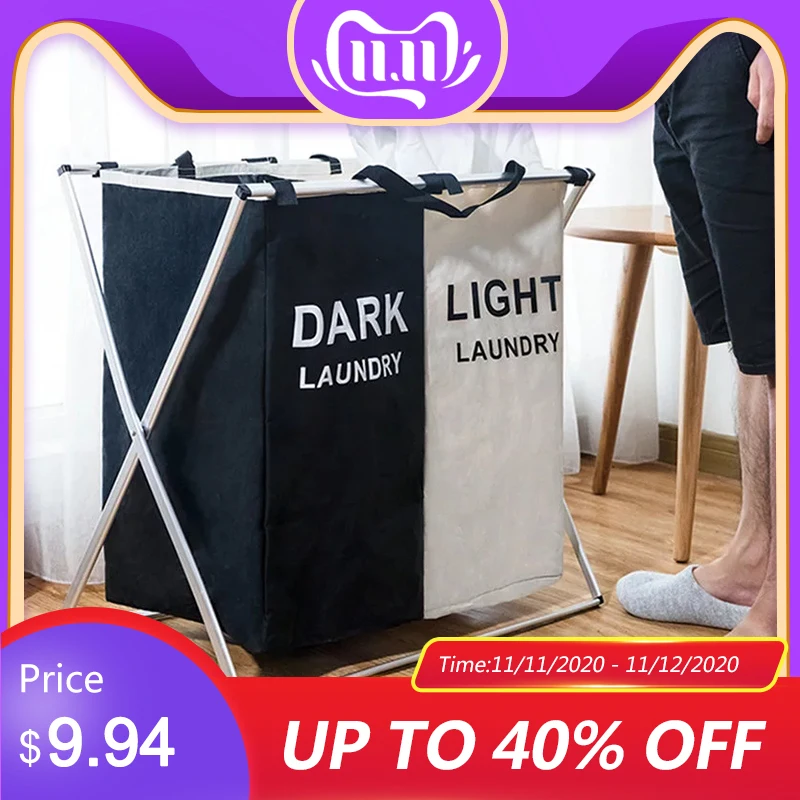X-Shape Foldable Dirty Laundry Basket Organizer Printed Collapsible Three Grid Home Laundry Hamper Sorter Laundry Basket Large afbeelding