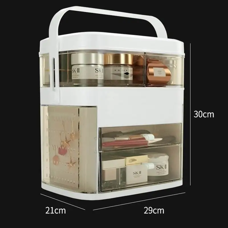 Makeup Organizer With Mirror Led Light Large Capacity Jewelry Rack Cosmetic Organizer Skincare Lipstick Cosmetic Storage Box