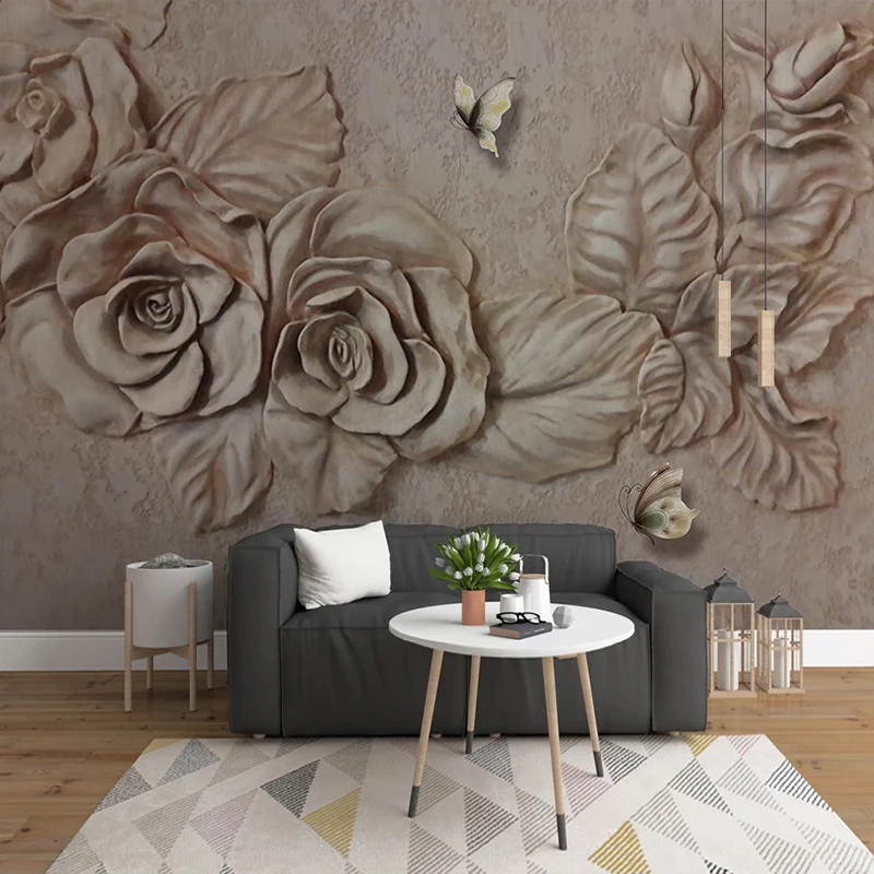 

Custom Mural Wallpaper For Walls 3D Stereoscopic Relief Rose Flower Butterfly Decor Wall Painting Living Room Sofa TV Background