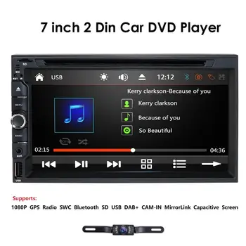 

2 DIN 7"Car Multimedia Player Bluetooth SD Card AUX Radio Mirror Link RDS SWC EQ Maps Russian Spanish With Camera