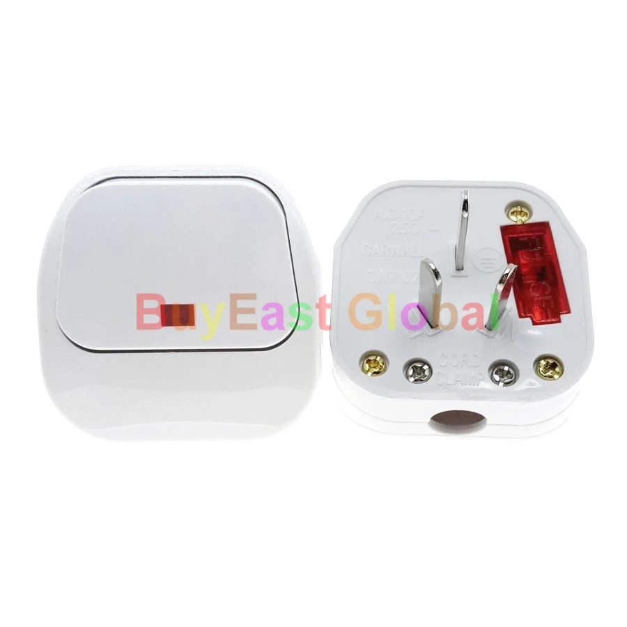 Упаковка 3) Китай 3-контактный DIY Rewireable Plug 250V 10A плавленый w/главный выключатель питания светодиодный индикатор