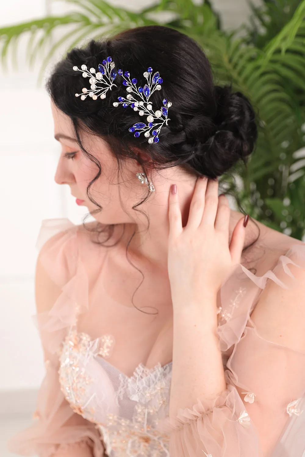 Chic Blue Silver Bridesmaid gift Wedding Birde Hair Accessories marriage Hair Jewelry pins Headdress for women