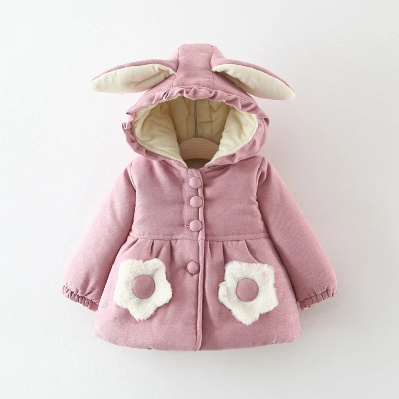 Теплое зимнее пальто для девочек; детская утепленная куртка; кардиган детская одежда на детей и младенцев, пальто, с капюшоном в виде ушек, бархатный, вельветовый жакет верхняя одежда Casaco S10044