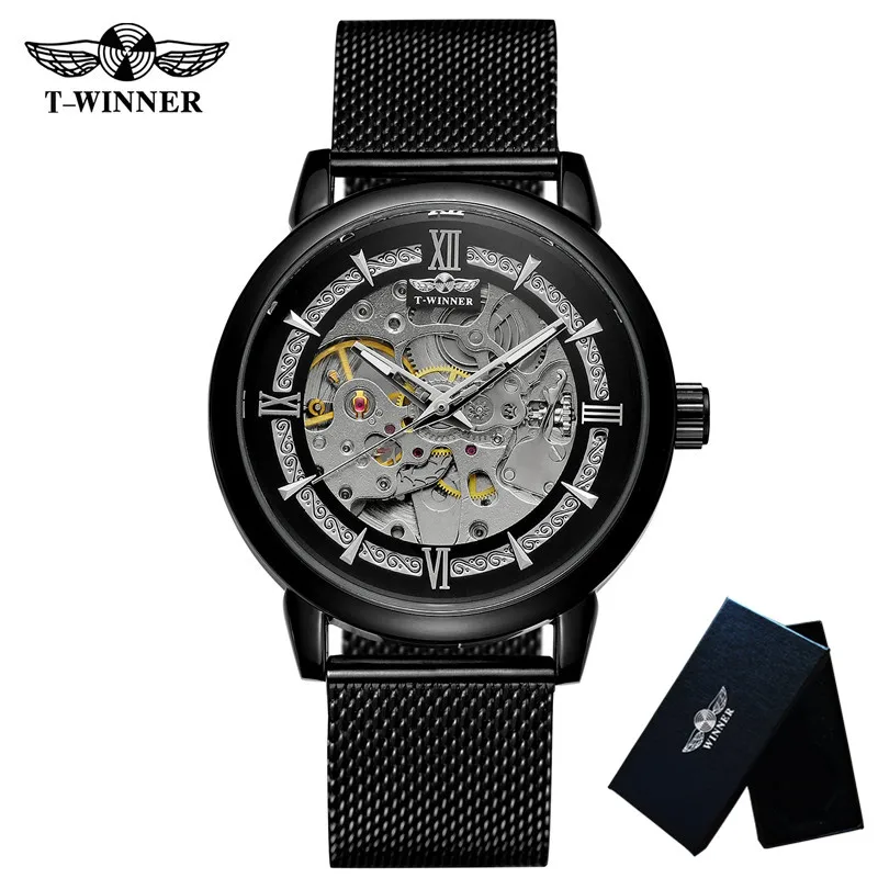 WINNER Automatic Mechanical Men Wristwatch Military Sport Male Clock Top Brand Luxury Stainless Steel New Skeleton Man Watch 033