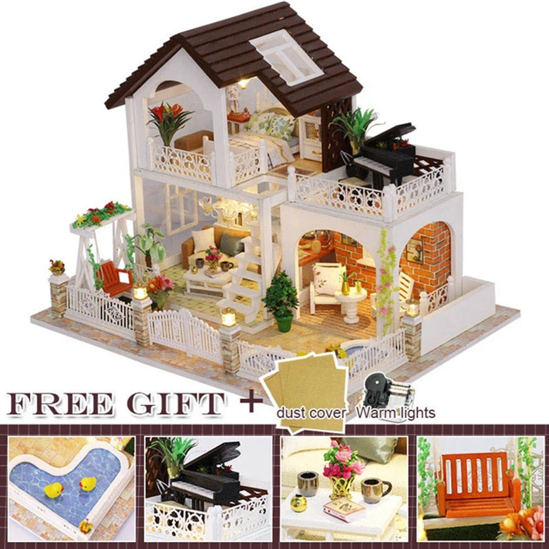 Doll House Furniture Diy Miniature Dust Cover 3D Wooden Miniaturas Dollhouse Toys for Children Birthday CHRISTMAS Gifts casa K36 - Цвет: K20B