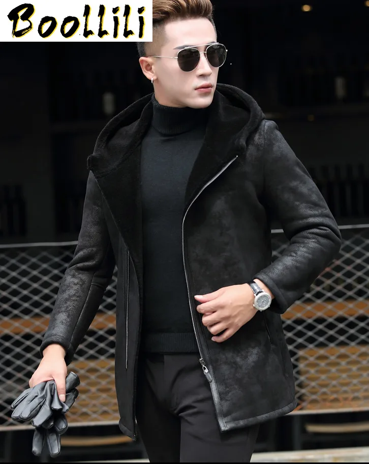 

Boollili Genuine Leather Jacket Men Winter Long Coat Sheepskin Leather Jackets Natural Wool Fur Coats Cuero Genuino