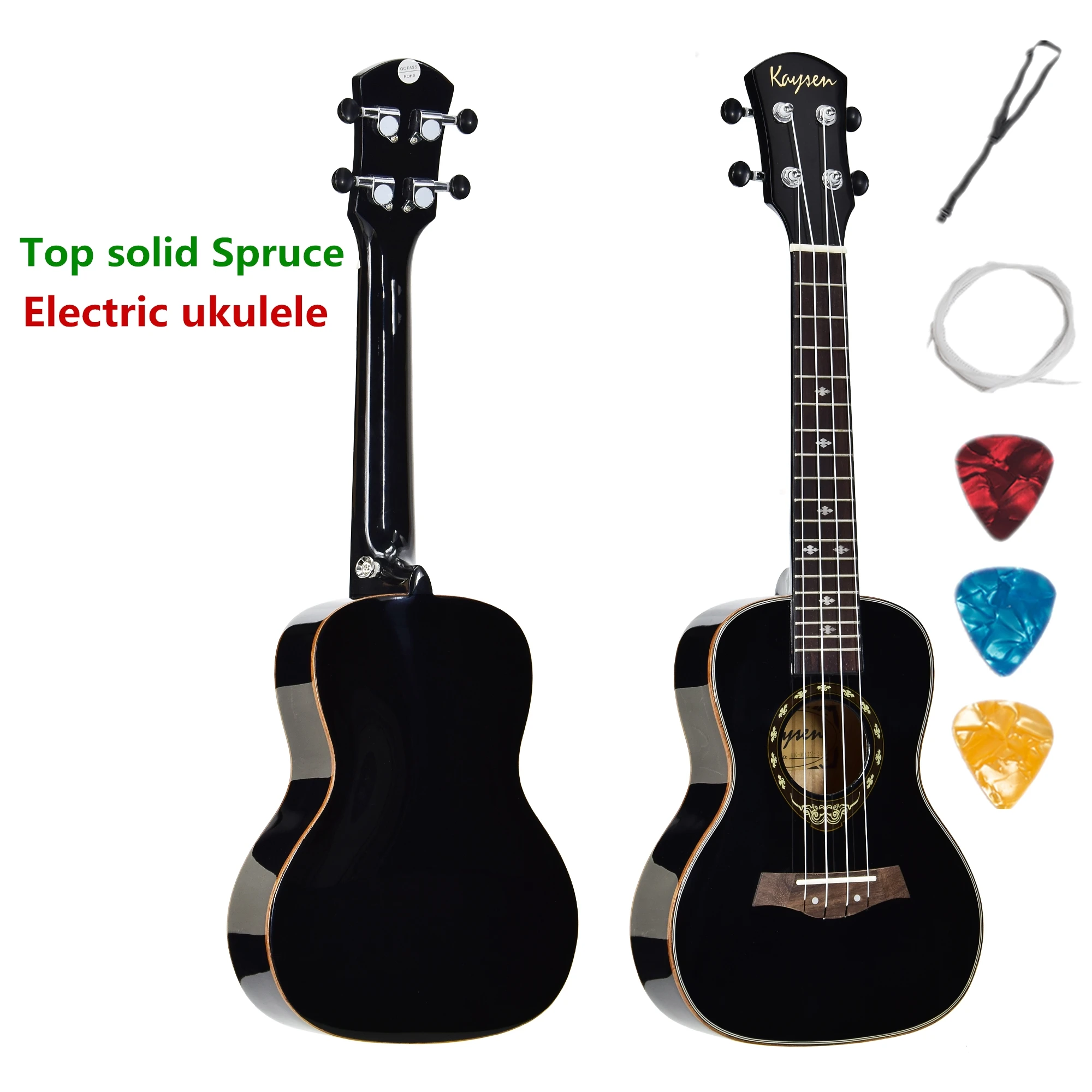 

Acoustic Electric Ukulele Top Solid Concert 24 Inch Guitar Ukelele Spruce Highgloss Black 4 Strings Guitarra Pick UP Uke Light
