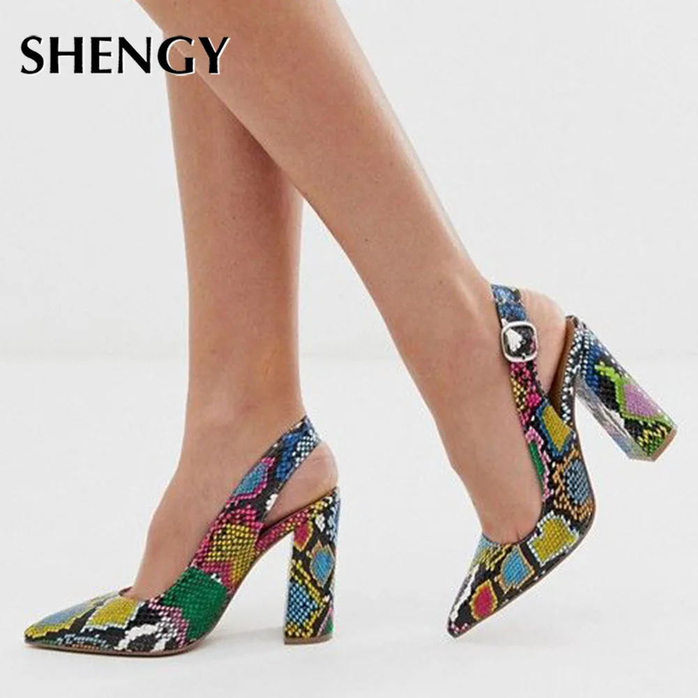 Women High Heels Snake Printed Summer Sandals Party Lady Female Office Shoes