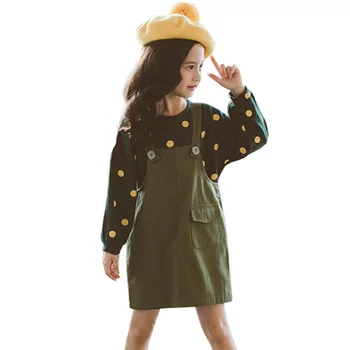 

Clothes For Girls Polka Dot Sweatshirt + Strap Dress 2PCS Girls Clothes Long Sleeve Kids Clothes Spring Casual Suit For Girls