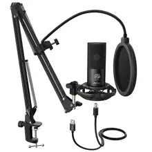 Fifine microfone de estúdio usb, kit de microfone condensador usb com tesoura ajustável, suporte de braço, montagem de choque para youtube de voz Overs-T669