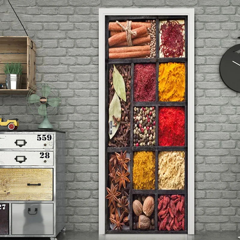 

Self Adhesive Decal 3D Print Sticker Spices Picture Home Decoration PVC Paper For Cabinet Door Waterproof Art Removable Poster