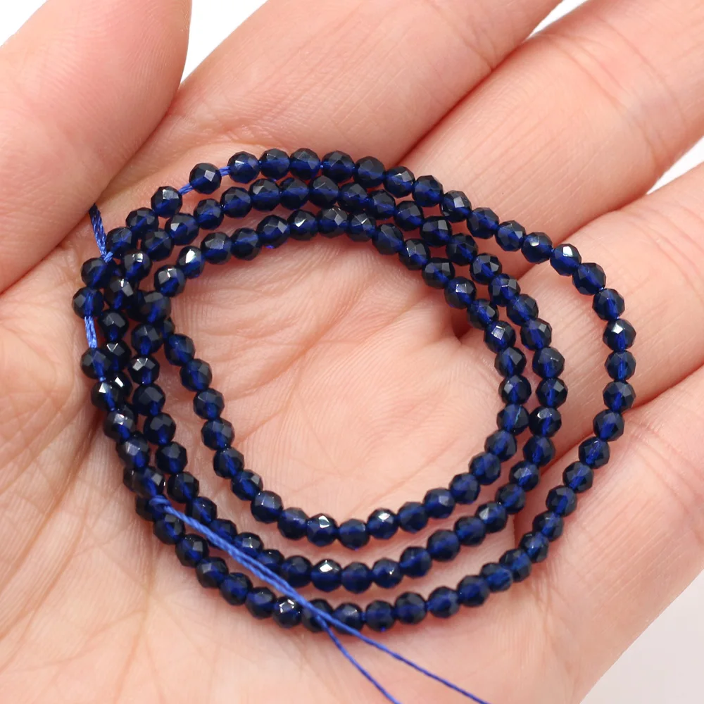 Navy Blue Small Beads Natural Stone Gem Beads Round Faceted Section