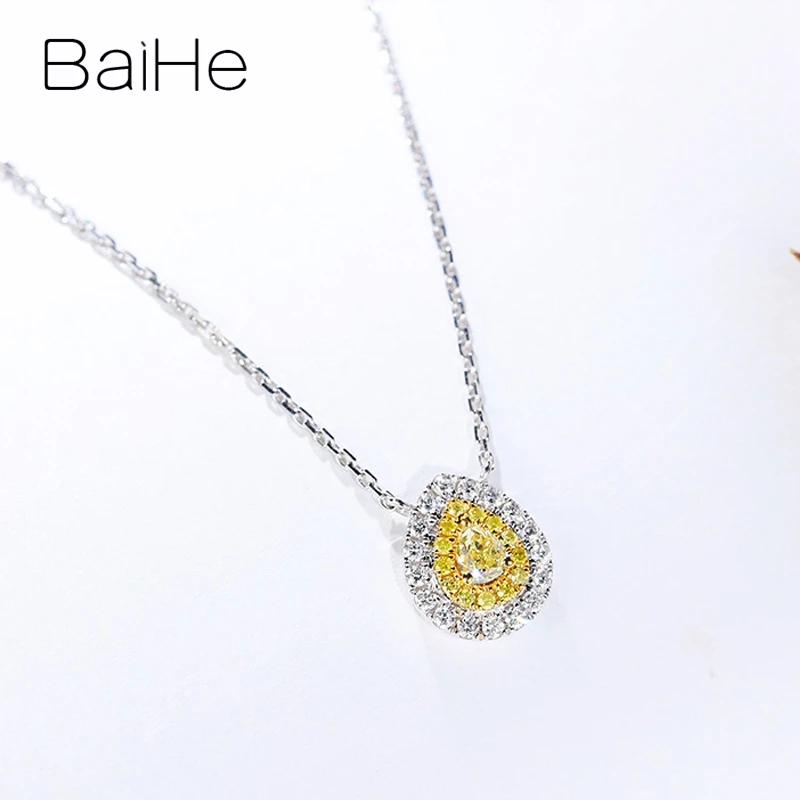 BAIHE цельное 18 к белое золото всего 0.28ct H/SI Груша+ круглые натуральные бриллианты+ желтые бриллианты женские трендовые Свадебные Подарочные ожерелья