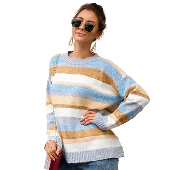 

2019 Fall/winter Sweater Stripe Pattern Loose Type Thick Knitting Sweaters Round Collar Long Sleeve Size S To XL Fashion Clothes